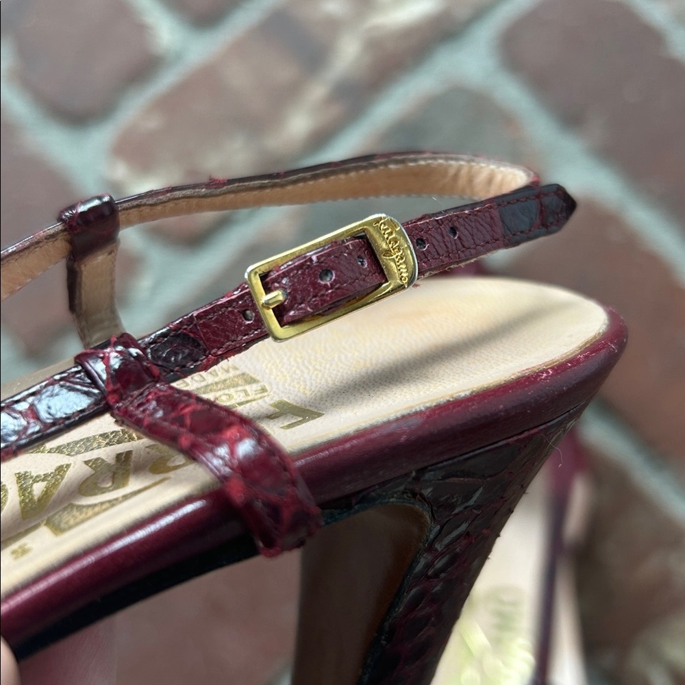 Rare Vintage Salvatore Ferragamo Snakeskin Slingback Peep Toe Heels - Picture 8 of 9